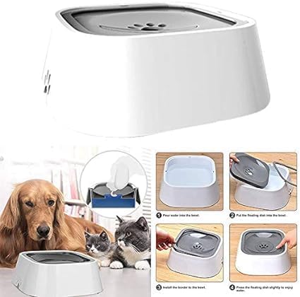 CESITRA Dog Water Bowl Vehicle Carried Floating Bowl Cat Water Bowl Slow Water Feeder Dispenser Anti-Overflow Pet Fountain Portable Car Dog & Cat (1pcs) (Grey) 1