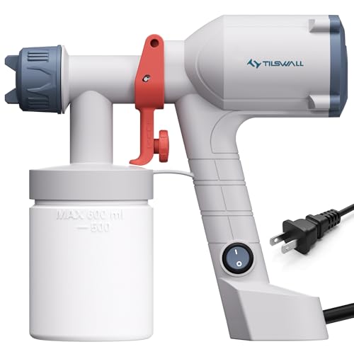 Tilswall Paint Sprayer,Upgraded Ultra-Light Electric Paint Spray Gun with 2 Nozzles & 4 Patterns Easy to Clean for Fences, Sheds, Walls, Ceilings, Furniture, Cabinets, Garden & DIY White