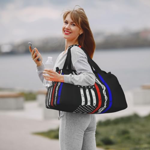 Bolsa de viaje grande impermeable y plegable con estampado resistente de rayas rojas 7