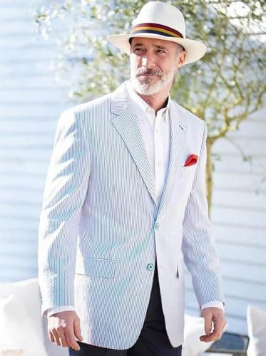 VENNYNG Men's Seersucker Suit Jacket Single Breasted Thin Blazer Coat for Weddings Easter Party Business2