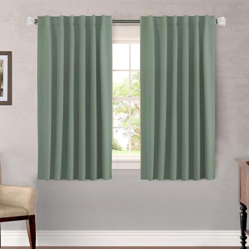 Image of H.VERSAILTEX Blackout Curtains Thermal Insulated Window Treatment Panels Room Darkening Curtains for Bedroom Back Tab /Rod Pocket Small Window Curtains (2 Panels, Green Bay, 52 x 54 Inch)