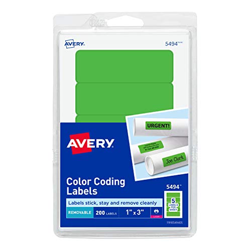 Avery Removable Print or Write Color Coding Labels for Laser Printers, 1 x 3 Inches, Neon Green, 200 Labels (5494)