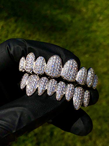 Shop-Igold 14K White Joker Gold Grillz For Mouth Top Bottom Hip Hop Teeth Grills For Teeth Mouth Grillz For Mouth Top Bottom Hip Hop 8 Teeth Prong Set Cz Diamonds Grills For Teeth Mouth Set #TOP4