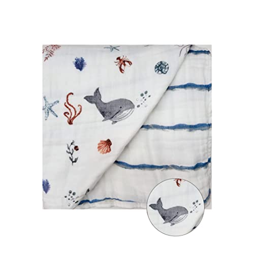 Malabar Baby Manta de muselina de algodón 100 % orgánica de 4 capas, ultra suave, transpirable, para recién nacidos, manta reversible para bebé, prelavada, 0-5 años en adelante (120 cm x 120 cm),