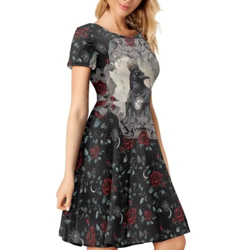 Image of Irisjudy T Shirt Dress for Women Short Sleeve Girls Short Sleeve Dress Plus Size, O Neck Knee Length Midi Dress for Ladies