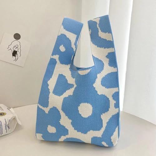 Image of Street27 Japanese Style Wrist Handbag for Women Knitted Handbag With Bow Decor Aesthetic Crochet Knit Tote Bag suitable for daily use, Shopping, Travel, Gift