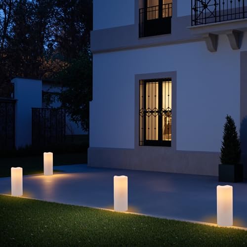 Image of Eldnacele 10 inchx4 inch Large Waterproof Outdoor Flameless Candles Remote and Timer, Battery Operated White Plastic LED Flickering Pillar Candles 2 Pack for Dinner Wedding Porch Garden Lanterns Home Decor