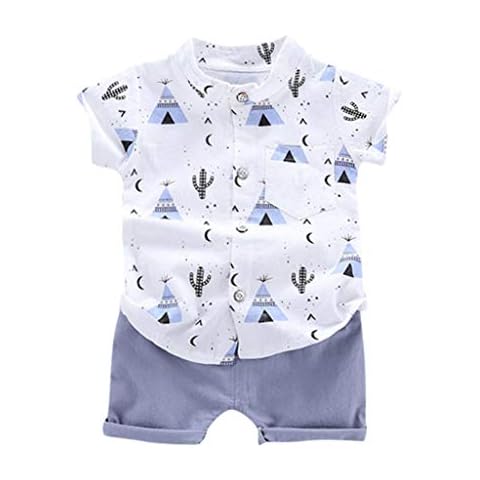 Toddler Little Boy Summer Floral Shirt Shorts Outfit Kids Short Sleeve Button Down T-Shirt & Short Pants Set 1-5 Years Boys Summer Clothes Birthday Gift Costume Blue Cover