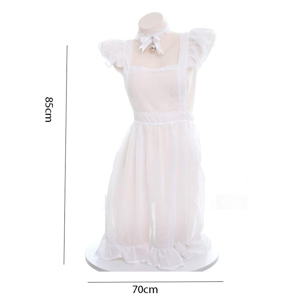Grembiule da Cameriera Sexy Nero Bianco per Donna, Ragazza, Costume, Cosplay, Vestito da Cameriera, Camera da Letto, Grembiule da casa in Pizzo Traslucido (Bianco)