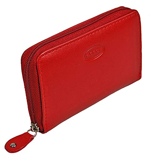 BOCCX Mini Reißverschluss RFID Blocker Geldbörse Leder Damen Geldbeutel Münzbörse 70009 GoBago (Rot) Cover