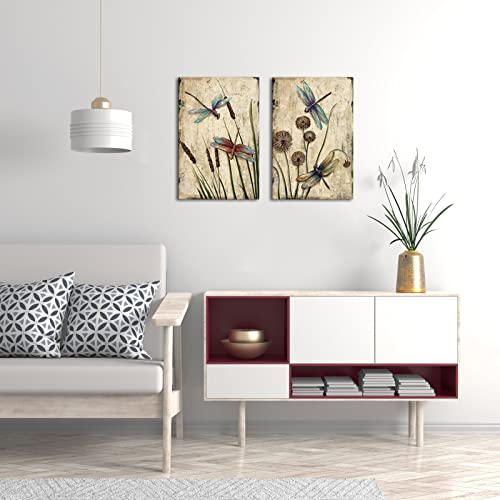 Klvos Dragonfly Canvas Wall Art Decor Vintage Insect Dragonflies Dandelion Picture Print On Canvas Modern Animal Artwork Framed For Bedroom Bathoom Ready To Hang 12X16 Inch #TOP3