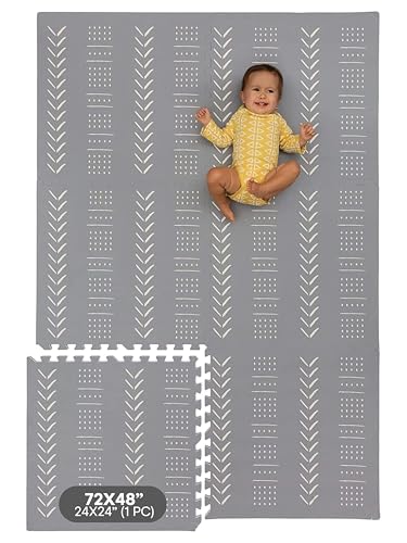 Image of Childlike Behavior Baby Play Mat - 72x48-Inch Tummy Time Mat - 6-Piece Interlocking Foam Floor Tiles for Toddlers - Soft Waterproof for Floor Play and Crawling - Grey