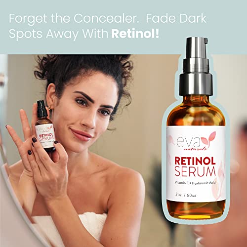 Eva Naturals Retinol Serum For Face With Hyaluronic Acid, Vitamin E & Organic Aloe - Retinol Face Serum That Reduce Wrinkles, Fine Lines & Dark Spots - Vitamin A, Anti Aging Serum (Double Sized 2Oz Bottle), 2 Pack #TOP3