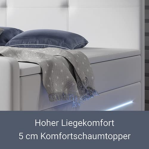 Juskys-Boxspringbett-Oakland-180-x-200-cm--LED-Beleuchtung-Bonell-Matratzen-Topper-Kunstleder--58-cm-Komforthoehe--weiss--Bett-Doppelbett