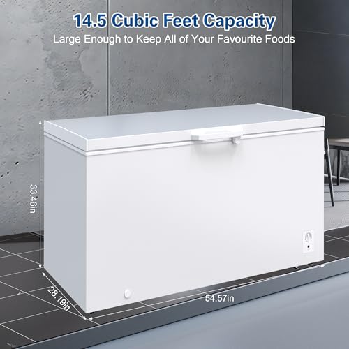 Image of Large Chest Freezer, 14.5 Cu.Ft Commercial Deep Freezer with 8 Level Adjustable Temperature(-11.2F to 10.4F), Energy Saving Freezer with Removable Basket, Universal Wheels, White