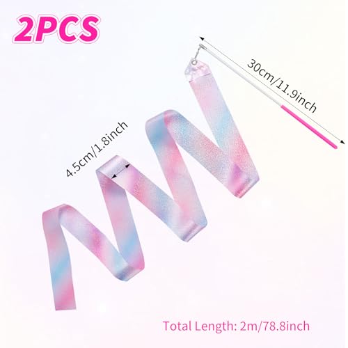 Abeillo 2 Stück Rhythmische Tanzband,2m Pudrige Lila Tanzbänder Kinder,Tanzband Gymnastikband mit Stab,Sportgymnastik Band Mädchen für Künstlerische,Tanzgymnastik(Rosa+Lisa)