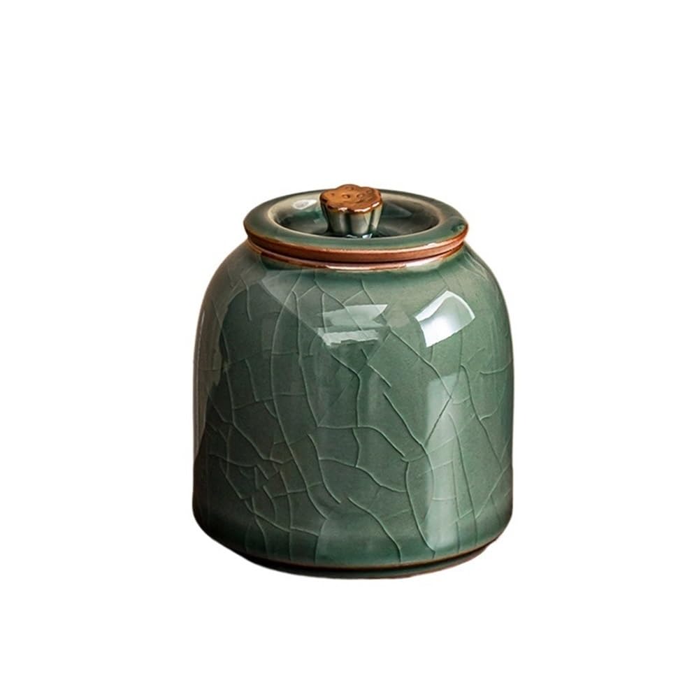 Bx9rE7tK3g Kitchen Storage Jar Mihuang Ru Kiln Tea Jar Household Ceramic Storage Container Tins With Sealed Lid Exquisite Mini Caddy Ceramic Tea Canister(Green)