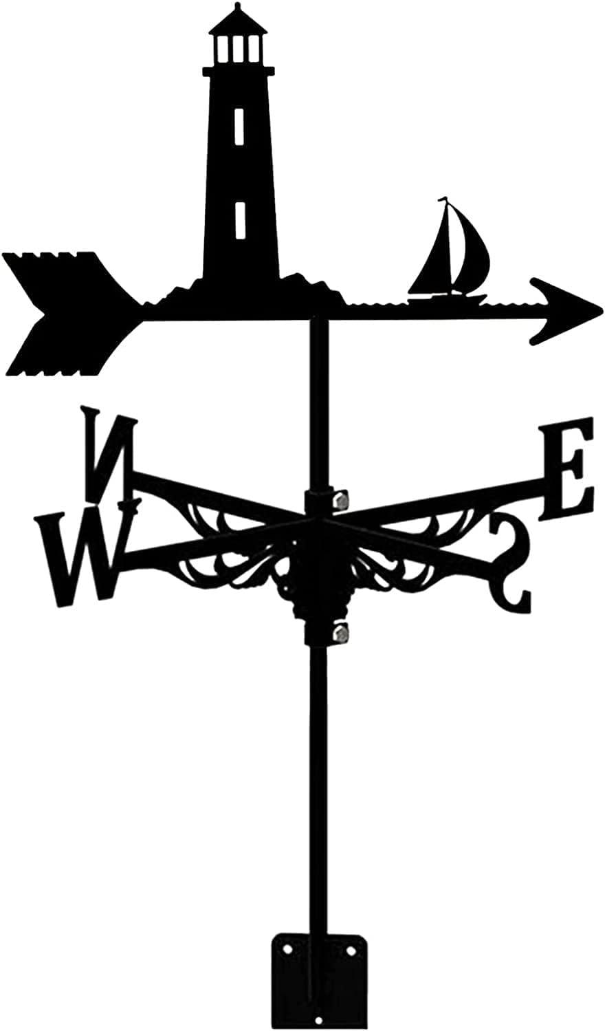 Klonwg Black Lighthouse Weather Vane Metal Weathervane,Farm Stainless Steel Home Weather Vane With Roof Mount Roof Garden Decorations For Outdoor Farm Yard Garden Gazebo