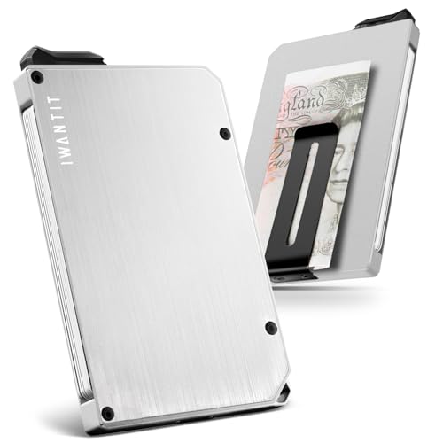 iwantit Pop Up Wallet for Men, Slim Minimalist Credit Card Holder with Money Clip - Man Metal Aluminum Wallet RFID Blocking, Smart Tactical Wallet for Men, Gift for Men (Silver)