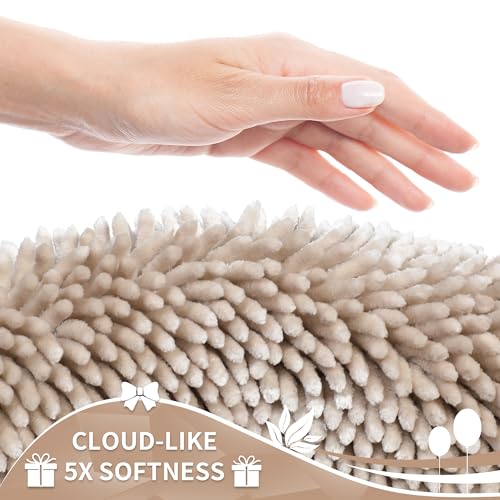 Image of Yimobra Toilet Rugs U Shaped Washable, Extra Thick Soft Absorbent Chenille Contour Bathroom Rugs for Toilet 24x20 Inch, Quick Dry Non Slip Toilet Mat for Bath Floor, Khaki