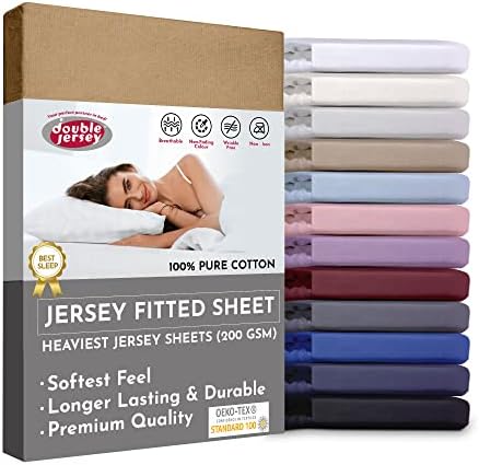 Silky-Jersey Fitted Sheet 100% Cotton - Fits Any Size, 140 GSM Non-Iron Combed Fabric, Smooth & Soft, All-Corner Elastic Band, Sheets for 32cm Bed Mattress Height - Pink, 90x200 +32 cm
