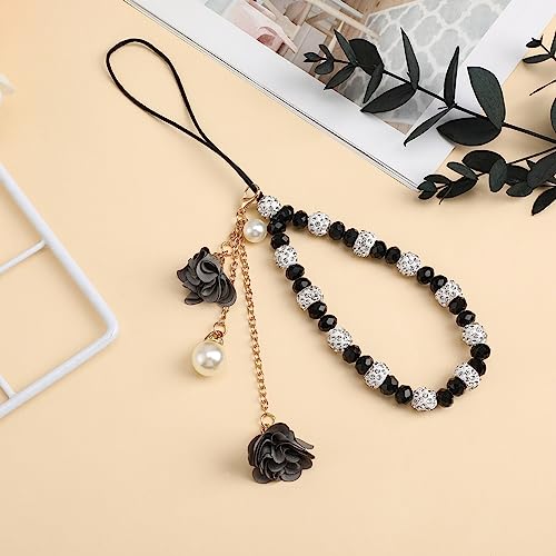 Hemobllo Cell Phone Straps Creative Crystal Flower Pendant Charm Non- Slip Phone Lanyard Cute Pocket Keychain Strap For Car Key Purse Decoration (Black) #TOP7