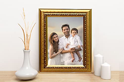 Image of set of 2 8x8 Inch Golden Color flexiable Glass (acrylic) & synthetic wood customized Modern Collage Photo Frames for Wall Hanging table stand