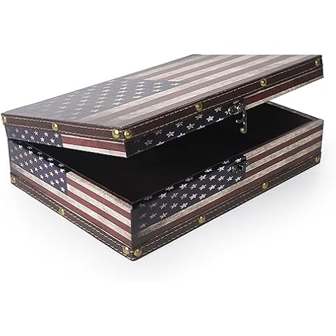 DreamsEden Wooden American Flag Storage Box, Vintage Treasure Box with Latch Decorative Jewelry Keepsake Boxes for Gifts Home Decorations Cover