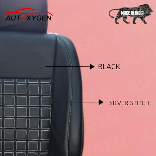 Image of AUTOXYGEN Car PU Leather Luxury seat Cover Front & Rear Accessories for Swift Dzire Till 2016 (Black With Silver Stitch, 1002)