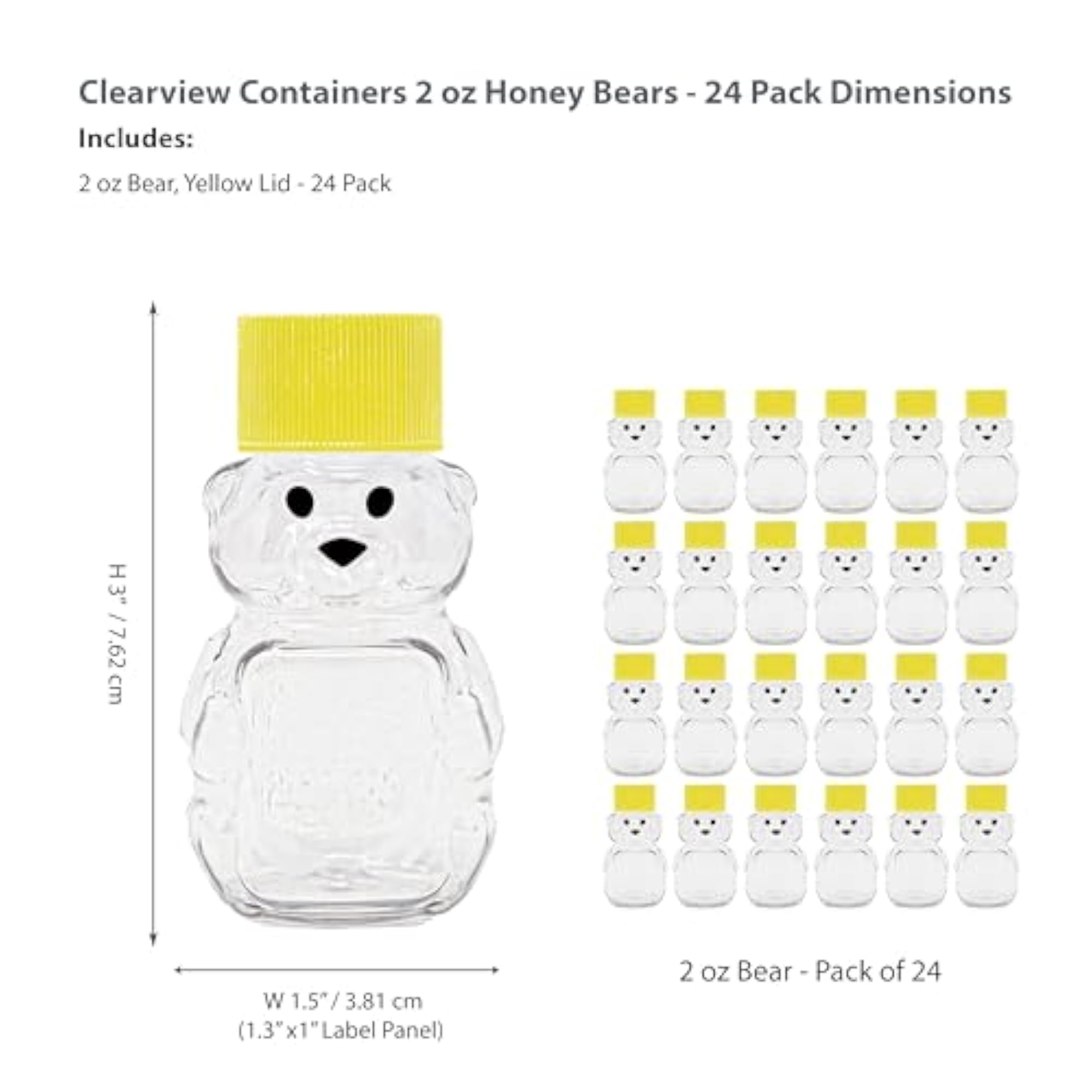 2.75-Inch Plastic Squeeze Honey Bear Bottle, Pack of 24
