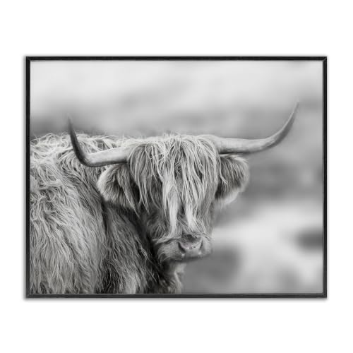 Monochrome Longhorn Cattle Portrait, 24 x 30 Inch Framed Giclée Print