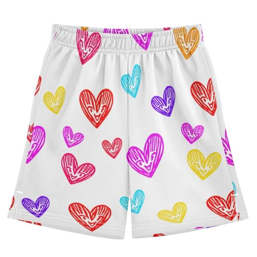 J JOYSAY Smiling Heart Shape White Boys Athletic Shorts Kids Youth Casual Shotrs with Elastic Waistband Pockets