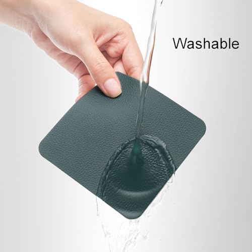 Myir JUN Coasters Glass Coasters set of 12 4 inch Double Sided Faux Leather Coaster Waterproof Non-slip Easy to Clean with Coaster Holder(Beige Green) - Image 2