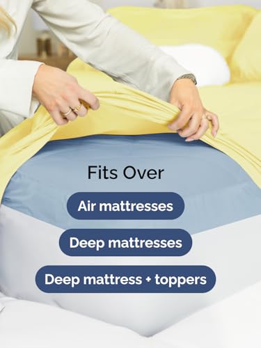 Image of Extra Deep Cal King Fitted Sheet - Single Fitted Sheet Only - Yellow | Easily Fits 18 inch to 24 inch Mattress, Soft, Wrinkle Free, Breathable & Comfy, Extra Deep Pockets Hotel Luxury Fitted Sheet