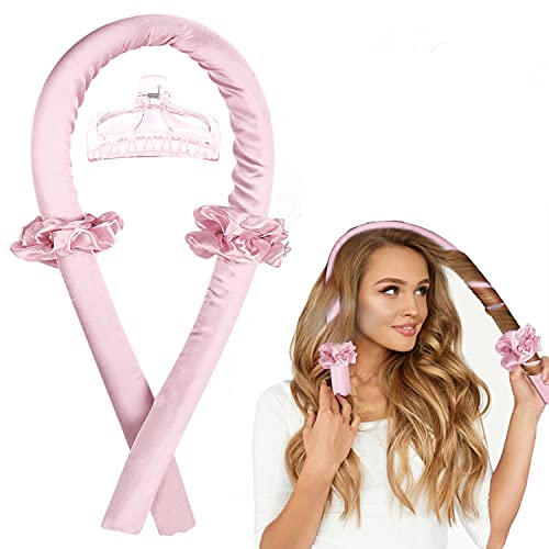 Heatless Hair Curlers for Long Hair To Sleep In Overnight, No Heat Curls Headband, Silk Soft Foam Hair Rollers, Hair Curlers DIY Hair Styling Tools for Long Medium Hair (Pink)