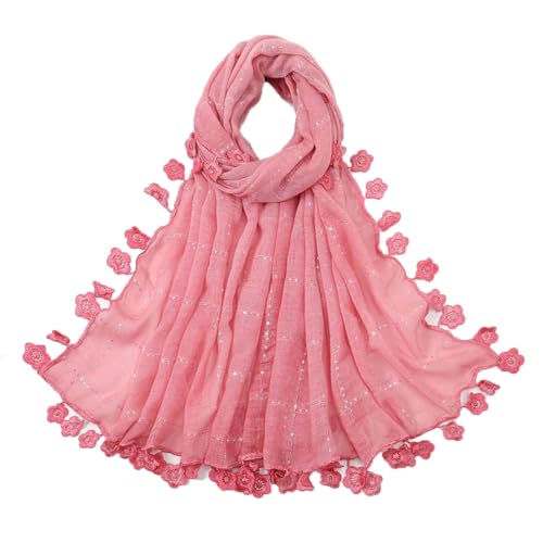 Flower Tassel Cotton Hijab Muslim Women Viscose Shawl Scarf Sequin Pashmina Wrap Scarves Glitter Hijabs