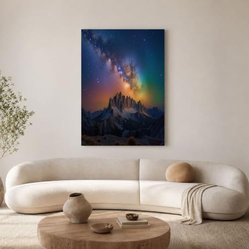 Toile Aurore Boréale 80x120 cm GDJSMIN Tableau Nuit Étoilée Grand Format Bleu-Violet