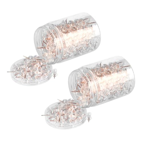 Inkoby 2 Latas de Rosas Transparentes, Clavos en Forma de I, Chinchetas de Plástico de Corcho, Clavos para Mapas, Latas de 300 Piezas.