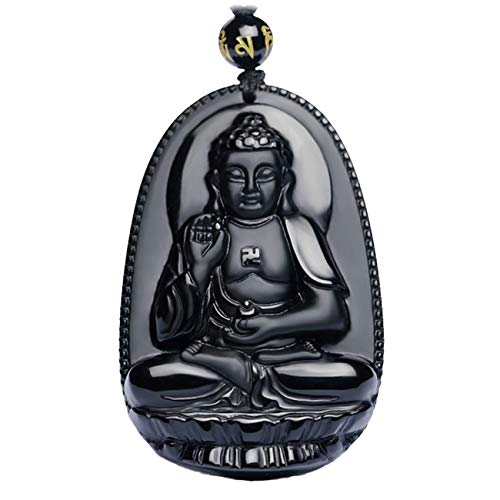Bella Jade Buddha Pendant Necklace Bodhisattva Amulet/Talisman Made of Obsidian Gemstone