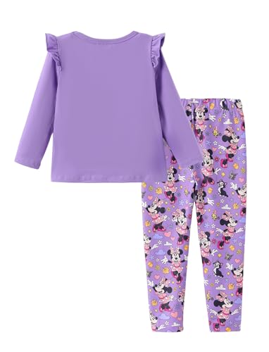 Image of Disney Girls Outfits Long Sleeve Lightweight Shirt +Leggings Clothing Sets | Officially Licensed丨Toddler Girl Fall Clothes丨Cute Character Print丨Soft Stretch Fabric丨Ruffle Detail丨Lightweight Wear