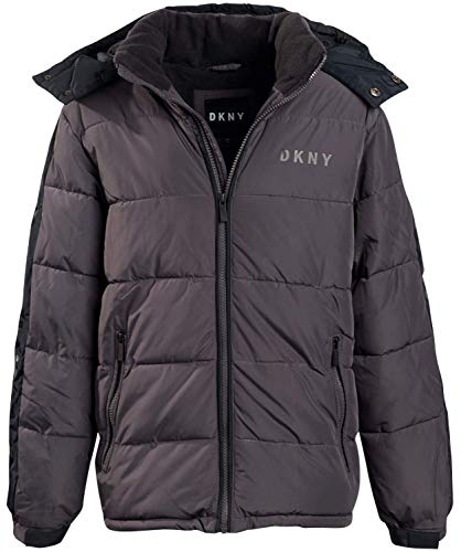 DKNY Boys' Heavyweight Polar Fleeced Lined Puffer Bubble Jacket with Hood, Size Small/8