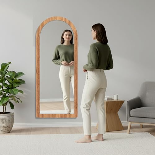 Image of Creative Arts n Frames 21 x 51 inch Full Length Dressing Chevel Long Fiber Wood Arch Framed HD Mirror Home Wall Living Room Decor Items (Natural Iqurel Oak Light Framed HD Arch Mirror)