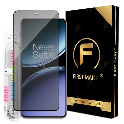 Image of FIRST MART Privacy Tempered Glass for OnePlus Nord 4 and Nord 3 (6.74 Inch) Edge to Edge Screen Coverage with Easy Installation kit & Cable Protector | Anti-Spy Protection