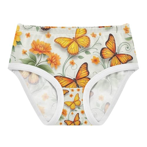 Toddler Panties, Butterflies Orange Yellow Cotton Underwear for Girls, 2T–8 Years