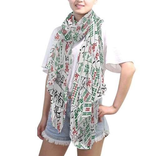 Mahjong Chiffon Scarf Fashion Lightweight Silk Long Scarf Shawl Wraps for Women Ladies4