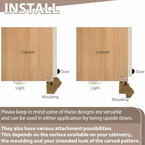 Image of DoubleFill 2 Pack 47 inch Kitchen Cabinet Light Rail Molding 1-3 /8 inch Wide x 1-1 /2 inch Trim Wood Unfinished Kitchen Cabinet Molding for DIY Cabinetry, Yellow Poplar, 94 inch Total