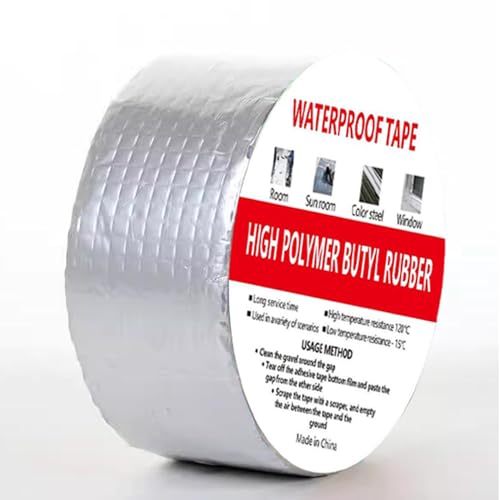 Image of Butyl Aluminum Foil Tape 2 inch x 16ft - Heavy Duty Waterproof Sealant for RV Roof, Boat, EPDM & Pipe Leak Repair | All-Weather Adhesive Tape for Windows, Glass, Metal Surfaces (Silver)