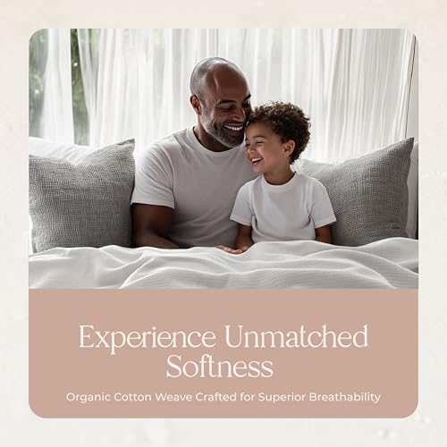 Image of 100% Organic Cotton Blanket - GOTS & Fairtrade Certified Organic Cotton Throw Blanket for Bed with a Heavy & Breathable Single Knit Weave - Great as Bedspread or Coverlet (White, Full /Queen)
