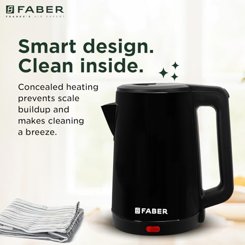 Image of Faber Electric Water Kettle| 1.8L| 1500W| 3x Protection - Auto Off, Dry Boil, Overheating| SS Body| Wide Mouth| 360 Swivel Power Base| For Water, Tea, Coffee, Milk| FWK 1.8L TIMON BK