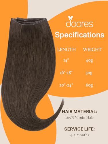 Image of DOORES Sew in Hair Extensions Remy, 24 Inch Chocolate Brown 60g, Genius Sew in Weft Hand Tied Human Hair Extensions for Women
